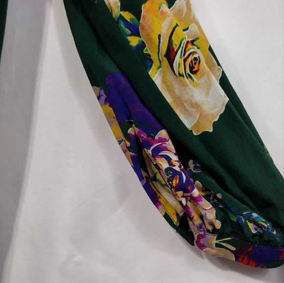 Anthropologie Maeve Floral Tallie Cold Shoulder Silk Blouse Womens XS Green 90s - Picture 5 of 12